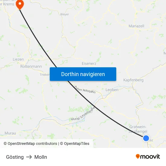 Gösting to Molln map