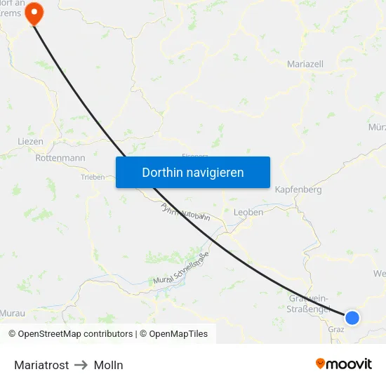 Mariatrost to Molln map