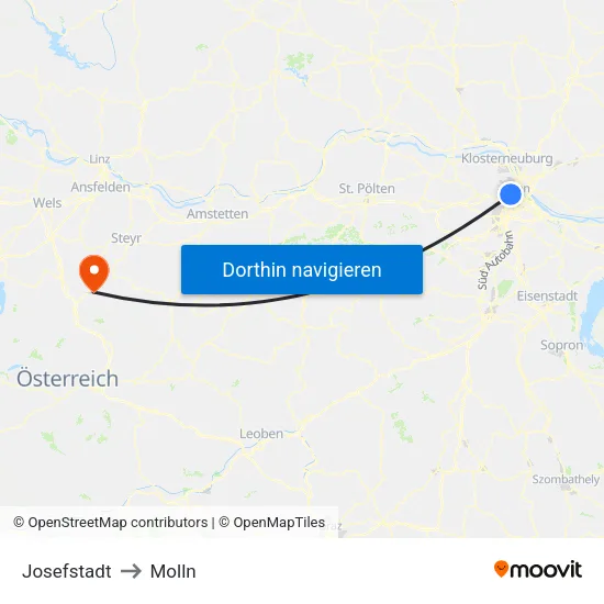 Josefstadt to Molln map