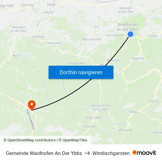 Gemeinde Waidhofen An Der Ybbs to Windischgarsten map