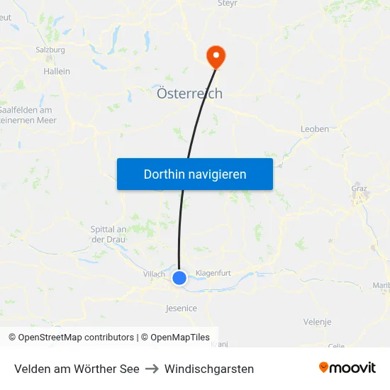 Velden am Wörther See to Windischgarsten map