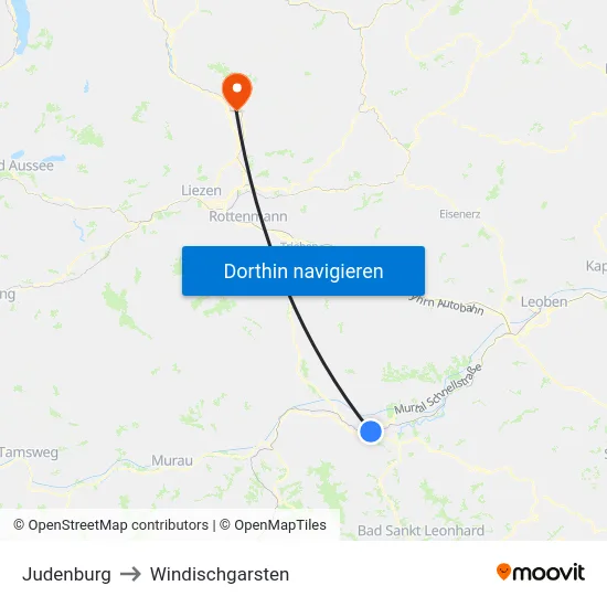 Judenburg to Windischgarsten map