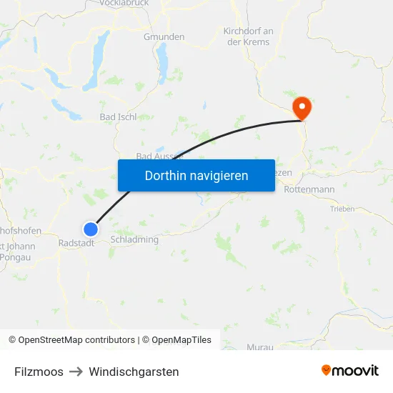 Filzmoos to Windischgarsten map