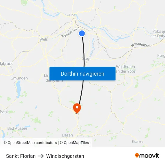 Sankt Florian to Windischgarsten map