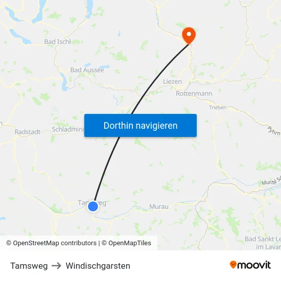 Tamsweg to Windischgarsten map