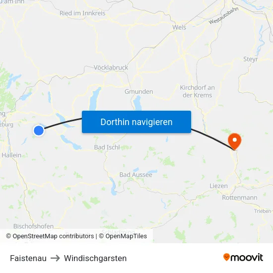 Faistenau to Windischgarsten map