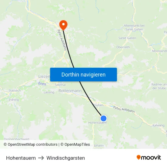 Hohentauern to Windischgarsten map
