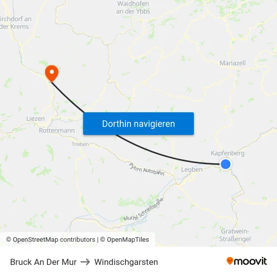 Bruck An Der Mur to Windischgarsten map