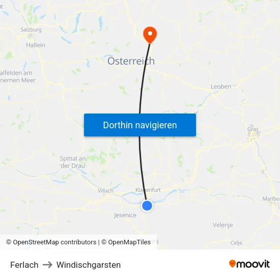 Ferlach to Windischgarsten map