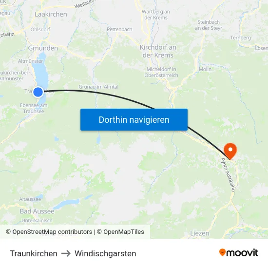 Traunkirchen to Windischgarsten map
