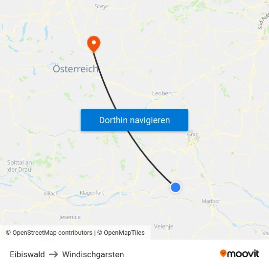 Eibiswald to Windischgarsten map