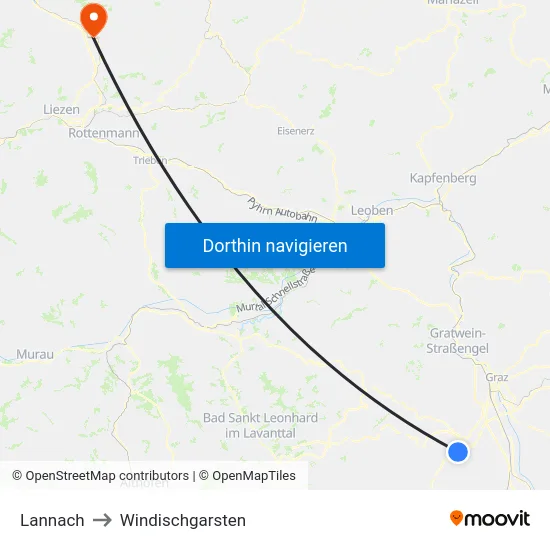 Lannach to Windischgarsten map