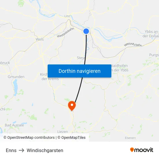 Enns to Windischgarsten map