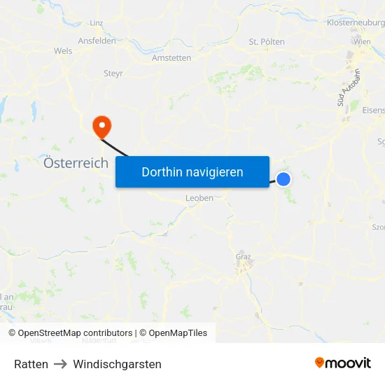 Ratten to Windischgarsten map