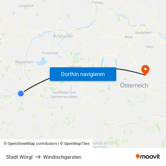 Stadt Wörgl to Windischgarsten map