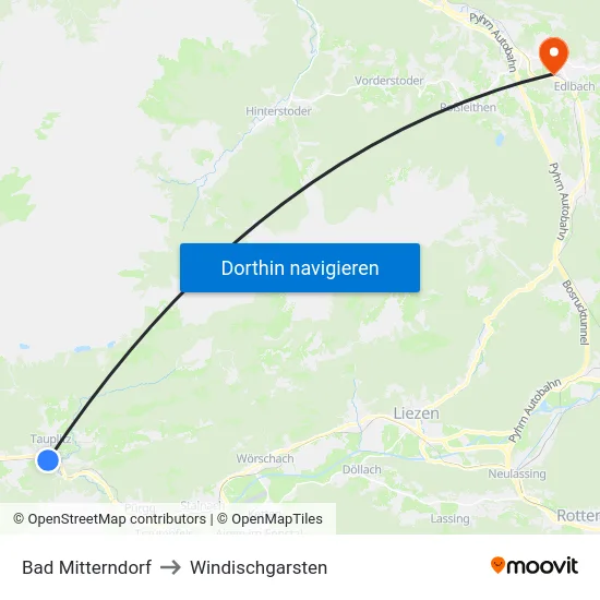 Bad Mitterndorf to Windischgarsten map