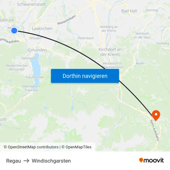 Regau to Windischgarsten map