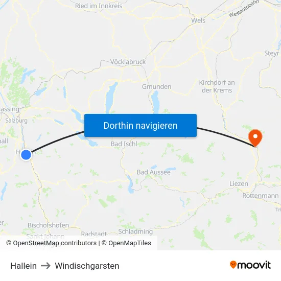 Hallein to Windischgarsten map