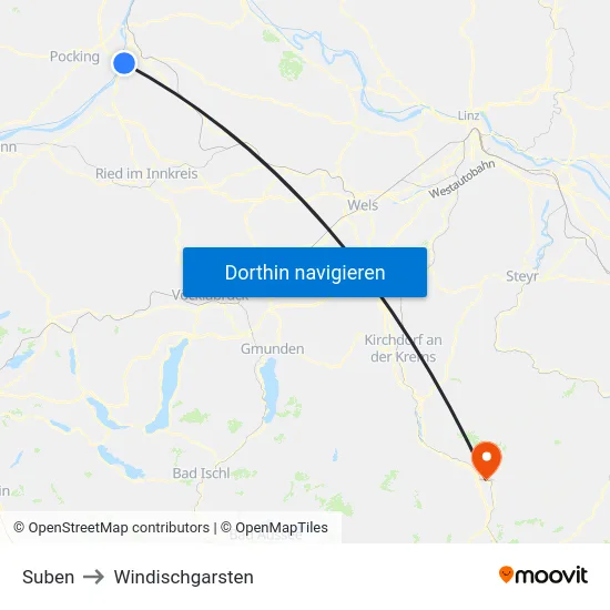 Suben to Windischgarsten map