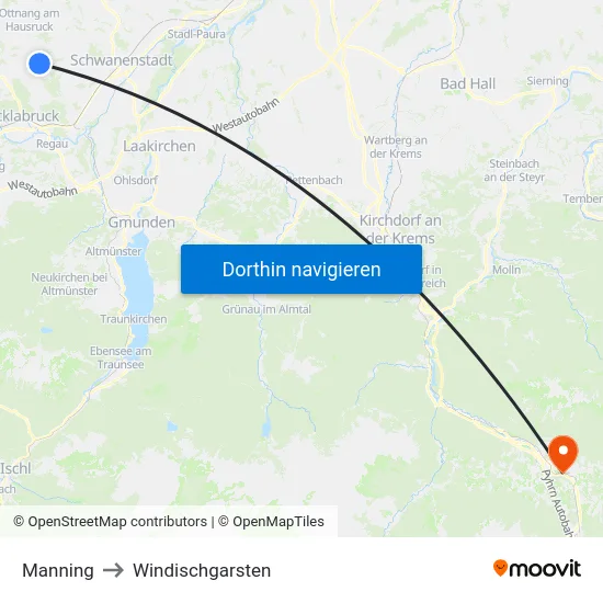 Manning to Windischgarsten map