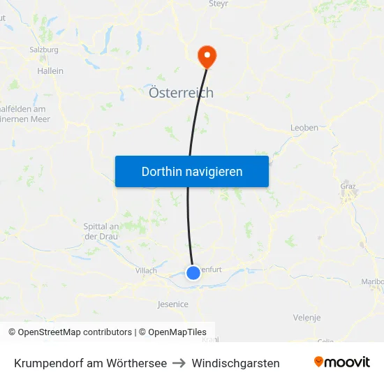 Krumpendorf am Wörthersee to Windischgarsten map