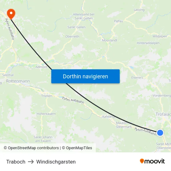 Traboch to Windischgarsten map