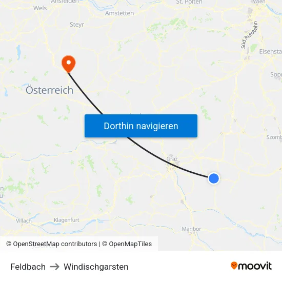 Feldbach to Windischgarsten map