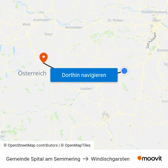 Gemeinde Spital am Semmering to Windischgarsten map