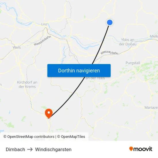 Dimbach to Windischgarsten map