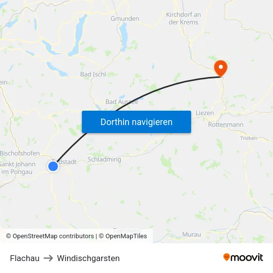 Flachau to Windischgarsten map