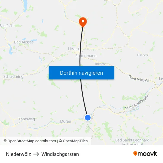 Niederwölz to Windischgarsten map