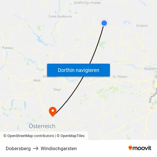 Dobersberg to Windischgarsten map