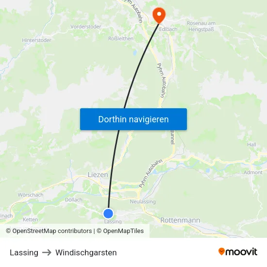 Lassing to Windischgarsten map