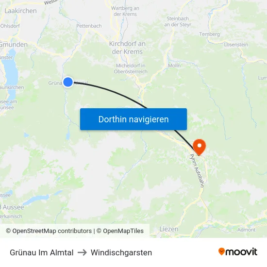 Grünau Im Almtal to Windischgarsten map