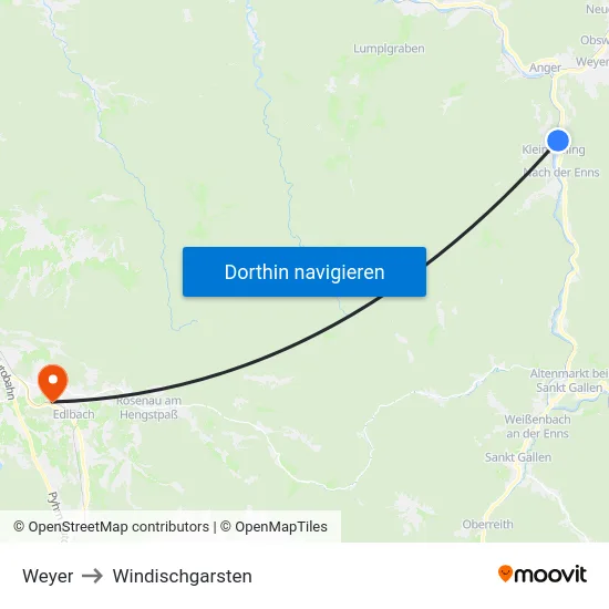 Weyer to Windischgarsten map
