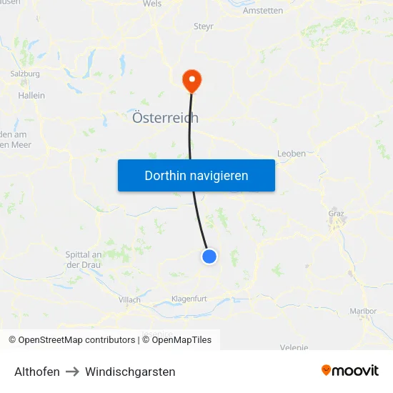 Althofen to Windischgarsten map