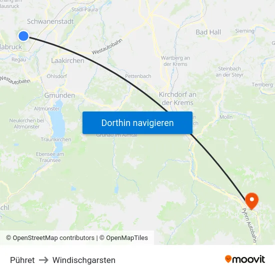 Pühret to Windischgarsten map