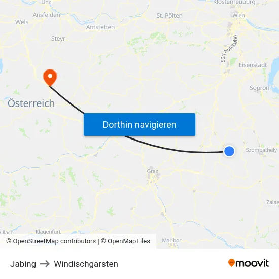 Jabing to Windischgarsten map