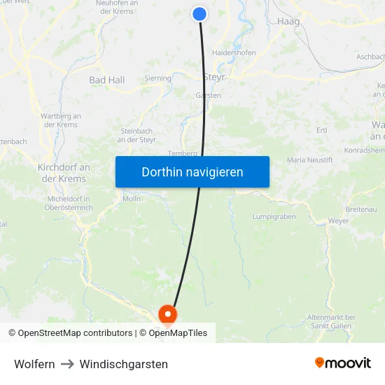 Wolfern to Windischgarsten map