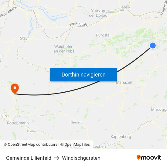 Gemeinde Lilienfeld to Windischgarsten map