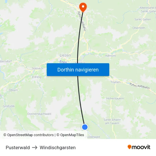 Pusterwald to Windischgarsten map