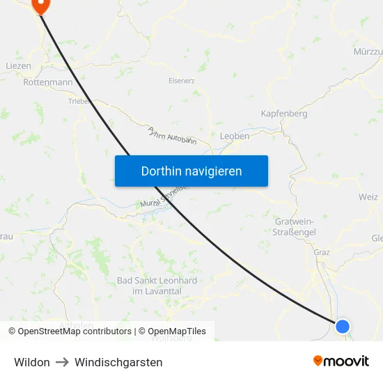Wildon to Windischgarsten map