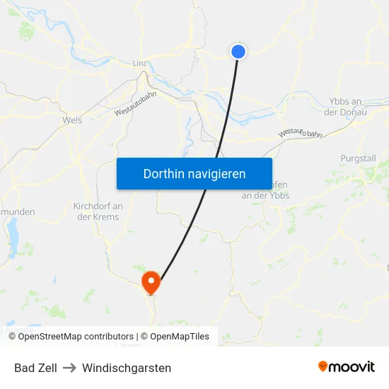 Bad Zell to Windischgarsten map