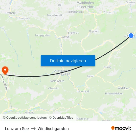 Lunz am See to Windischgarsten map