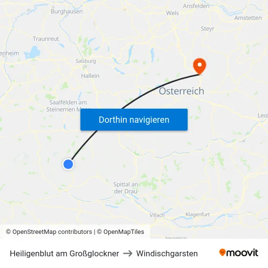 Heiligenblut am Großglockner to Windischgarsten map