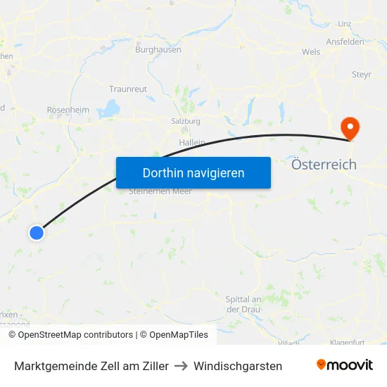 Marktgemeinde Zell am Ziller to Windischgarsten map