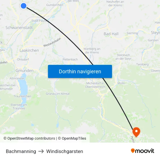Bachmanning to Windischgarsten map