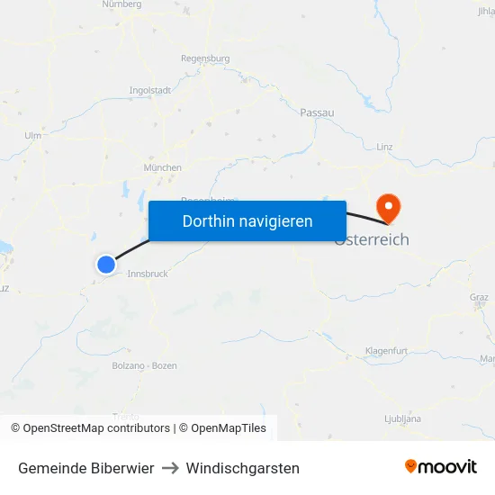 Gemeinde Biberwier to Windischgarsten map