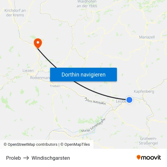 Proleb to Windischgarsten map