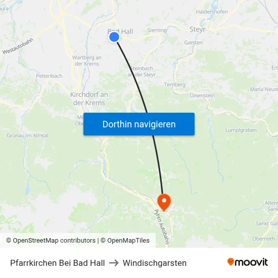 Pfarrkirchen Bei Bad Hall to Windischgarsten map